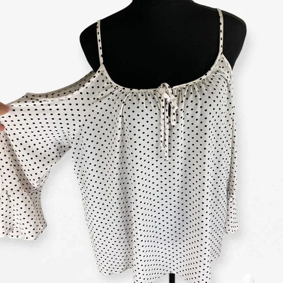 Jules & Leopold Black and White polka dot Open Cold shoulder strap top Blouse XL - Picture 1 of 9